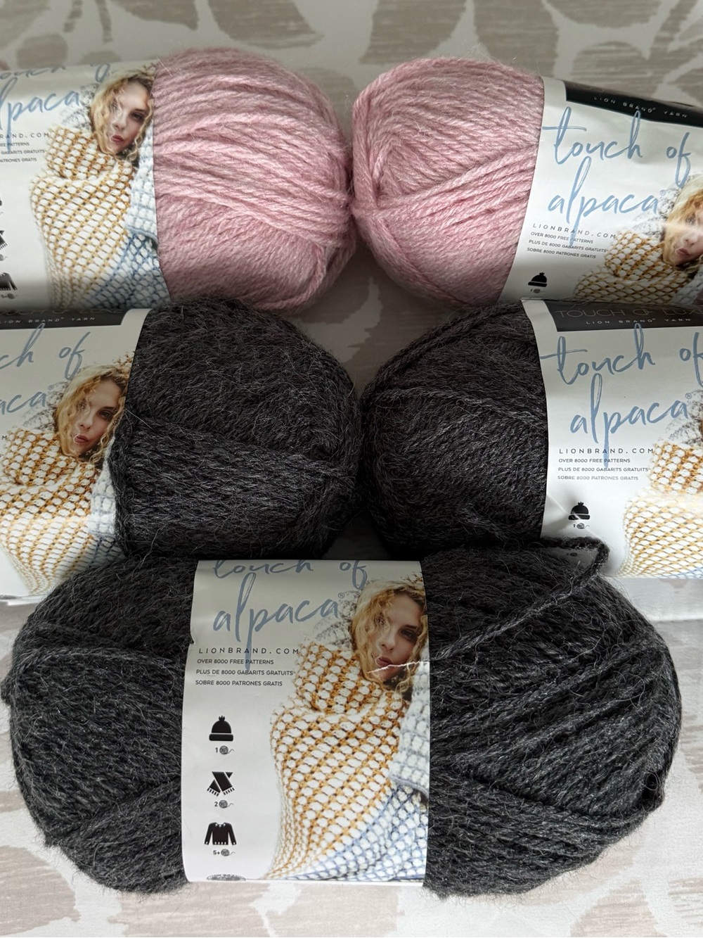 Touch of Alpaca Yarn - Blush pink and Charcoal Set